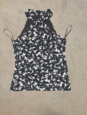 White House Black Market Black & White Floral Halter Camisole